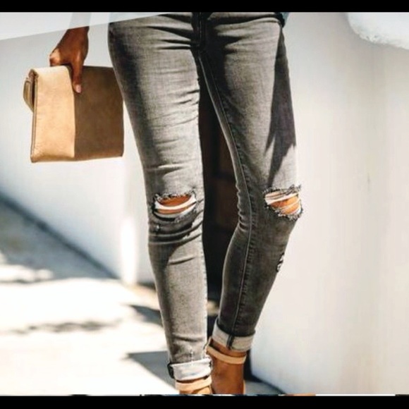 NWT: sneak peek mid rise distressed gray skinny jeans - Picture 2 of 5